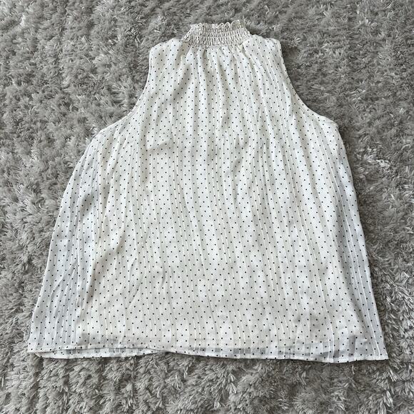 Sarah Michelle Sleeveless Top MEDIUM Turtleneck Ivory Lined Polka-Dot Elegant - Picture 6 of 6